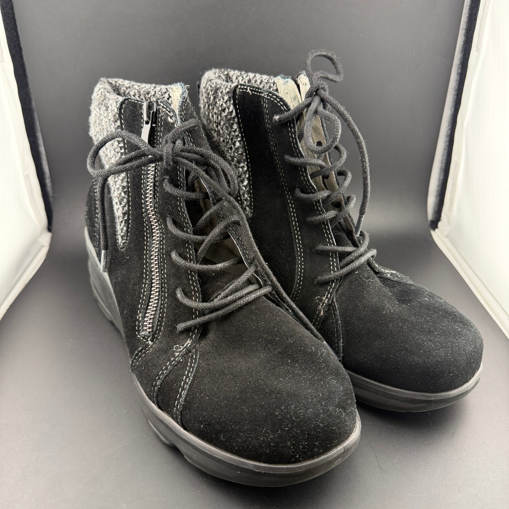 Jambu Womens 9 Black Suede Knit Collar Water Resistant Wedge Ankle Boots